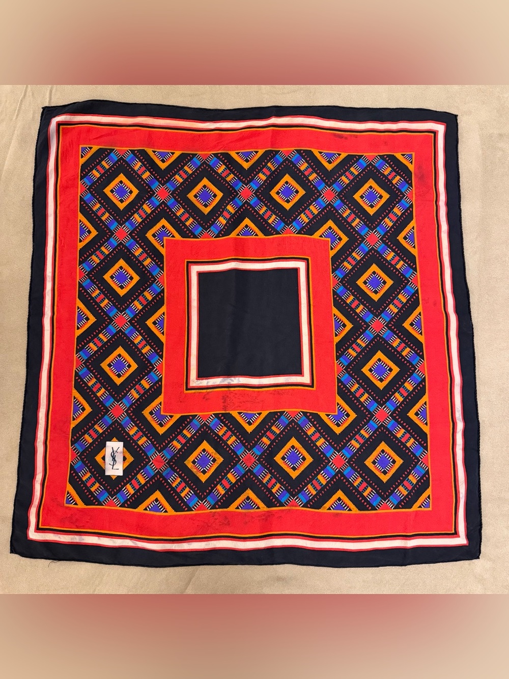Vintage Yves Saint Laurent YSL Geometric Silk Scarf - Picture 2 of 8